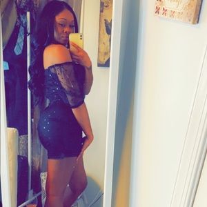 Polka Dot Sheer Puff Short Sleeve Bodycon Dress💕